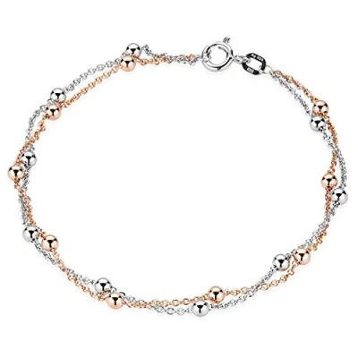 Abbildung von MATERIA Kugel Armkette rosegold Damen 925 Silber Armband Frauen Rose vergoldet 19cm in Geschenk Etui SA 109