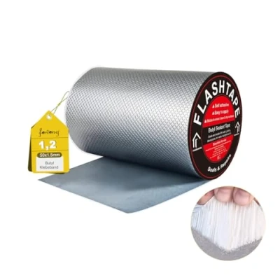 Abbildung von fowong Aluminum Wasserdichtes Klebeband 20cm(B) x5M(L) Butyl Dichtungsband Alufolie Selbstklebend Reperaturband zum Abdichten und Befestigen im Pool Loch Rohr Dach Wohnmobil Bad