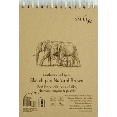 Abbildung von SMLT EB 80TS/NTB Authentic Line A4 Skizzenblock, braun Kraftpapier, 135 gsm, 80 Blatt, mit Perforation, recycelter Deckel und Doppelspirale