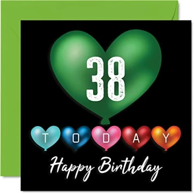 Abbildung von Lustige Geburtstagskarte zum 38. Geburtstag für Männer und Frauen Herzballons Happy Birthday Karte Vater, Mutter, Sohn, Tochter, Bruder, Schwester, Onkel, Tante, Cousin, 145 mm x