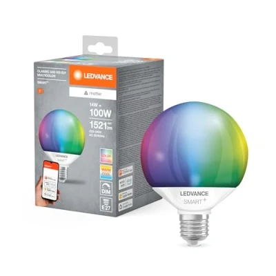 Abbildung von LEDVANCE SMART+ MATTER LED Lampe, kompatibel mit Google, Alexa, Apple, weiße Frost Optik, 14W, 1521lm, E27, Farblicht &amp; Weißlicht, App oder Sprachsteuerung, bis zu 20.000 Std. Lebensdauer,single pack