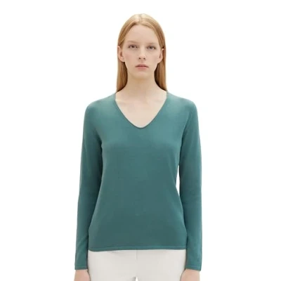 Abbildung von TOM Tailor Basic Vneck Strickpullover, Damen, Größe: XS, Sea pine green