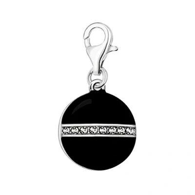 Abbildung von Quiges Charm Anhänger Weiß Zirkonia und Schwarz Emaille 3D Bead 925 Silber mit Karabinerverschluss für Bettelarmband