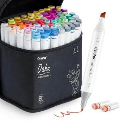 Abbildung von Ohuhu Marker Stifte Set, Set Permanent Pen Meißel &amp; Feine Verdoppelt Spitzt Kunst Sketch Twin mit Tragetasche für Malerei Coloring Unterstreichunge, Oahu Serie