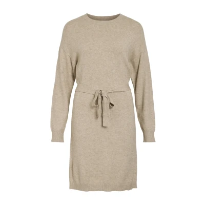 Abbildung von VILA Viril Oneck BELT Dress Strickkleid, Damen, Größe: XS, Natural melange