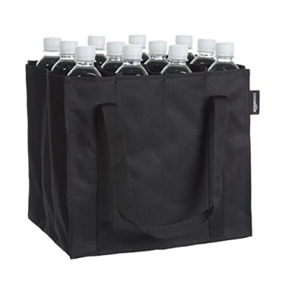 Abbildung von Amazon Basics Flaschentasche, 12 Fächer, 0,75 l Flaschen, Schwarz, Einfarbig
