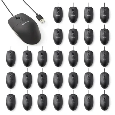 Abbildung von Amazon Basics USB Maus mit DREI Bedienelementen, verkabelt, (Schwarz), 30er Pack