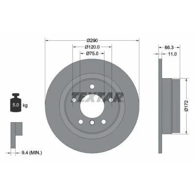 Abbildung von TEXTAR PRO 92261003 Bremsscheibe 290 11 05/06 120 voll beschichtet ohne Radbefestigungsbolzen, Radnabe BMW: 1 Hatchback, 2 Coupe, Convertible