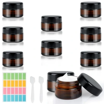 Abbildung von AiQInu 8 Stück Cremedosen zum Befüllen 20ml, Reise Dosen Transparent Braun, 20ml Glas Döschen mit 2 Spatel und 24 Etikett, Verwendung Probenbehälter