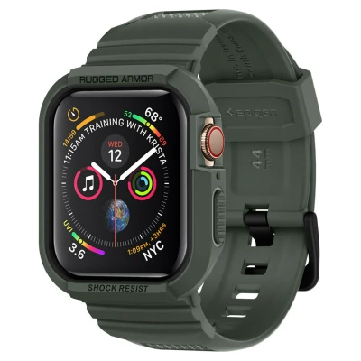 Abbildung von Apple Watch 44 mm Bumper Spigen Rugged Armor Pro Case Grün Silikon Und TPU (weich) Smartwatch Armbänder