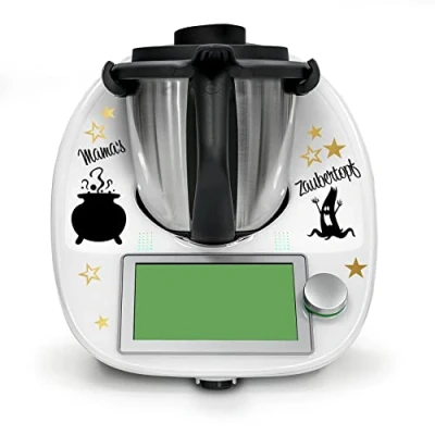 Abbildung von Finest Folia Deko Aufkleber kompatibel mit Küchenmaschine Thermomix TM5 TM6 Design Sticker Zubehör für Küchengerät wasserfest selbstklebend K154 (06 Zaubertopf, Gold)