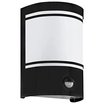 Abbildung von Eglo 99566 Wandleuchte CERNO Stahl verzinkt schwarz / Glas satiniert weiß L:14 11 H:20cm IP 44 mit Sensor