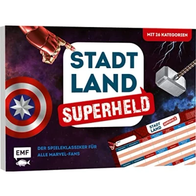 Abbildung von Stadt, Land, Superheld der Spieleklassiker für alle Marvel Fans: ultimative Fluss Spieleblock mit 26 Kategorien aus Welt von ... Hulk, Scarlet Witch und Co. 8 99 Jahren