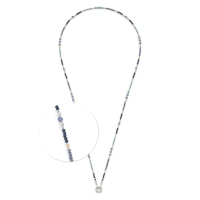 Abbildung von JEWELS BY LEONARDO Halskette Clip &amp; Mix Natalina, lange Kette aus silberfarbenem Edelstahl, Glasperlen in blau und türkistönen, 80 81,4 cm Länge, Schmuck Geschenk, 024368
