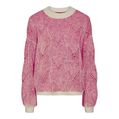 Abbildung von Pieces Pcjenna O NECK Strickpullover, Damen, Größe: Small, Whitecap gray/festival fuchsia