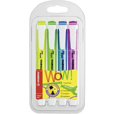 Abbildung von Textmarker STABILO swing cool 4er Pack gelb, grün, blau, pink