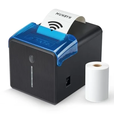 Abbildung von MUNBYN WLAN Belegdrucker, 80mm POS Drucker mit USB /LAN /seriellen Anschlüssen, öl und spritzwassergeschützter Abdeckung, Wandhalterung, Thermodrucker kompatibel Windows Mac Chromebook Linux