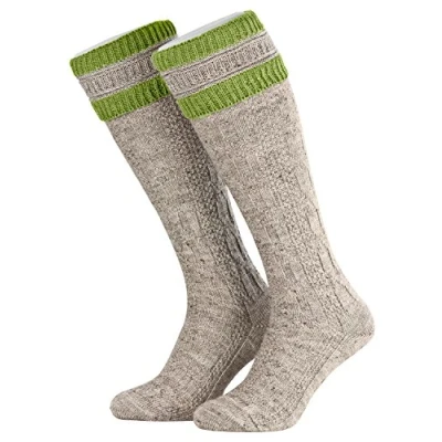Abbildung von Piarini 47 48 1 Paar Herren Trachtenstrümpfe Trachtensocken Zopfmuster Trachtenstutzen Umschlag Wolle lang Nussmeliert Gras