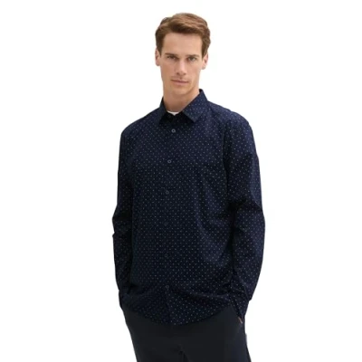 Abbildung von TOM TAILOR Herren 1042668 Tailliertes Hemd mit Alloverprint, 36038 Navy Dot Design, M