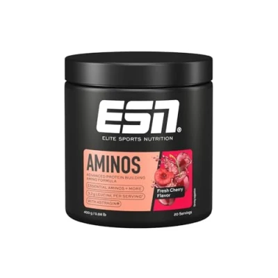 Abbildung von ESN AMINOS, Fresh Cherry, 400 g, feines Amino Pulver mit essentiellen Aminosäuren &amp; Astragin, 3,2 g Leucin pro Portion, ideale Löslichkeit, vegan, geprüfte Qualität made in Germany