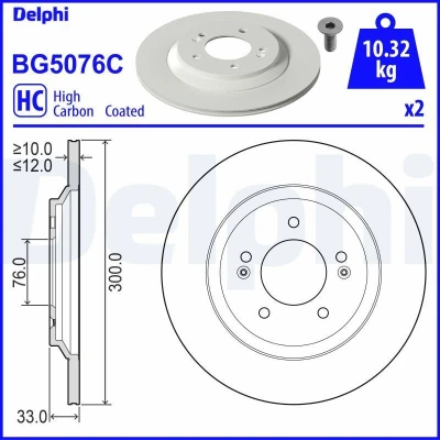 Abbildung von DELPHI BG5076C Bremsscheibe 300 12 5 voll beschichtet hochgekohlt ohne Radlager, ABS Sensorring HYUNDAI: i30 III Hatchback, Fastback