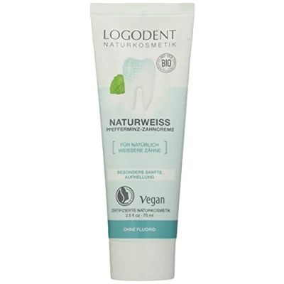 Abbildung von LOGODENT Naturkosmetik NATURWEIß Pfefferminz Zahncreme, Sanfte Aufhellung der Zähne, Schutz des Zahnschmelzes, Natürliches Weiß, Vegan, 75ml
