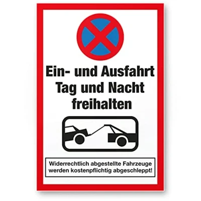 Abbildung von Komma Security Ein und Ausfahrt Tag Nacht Freihalten Schild 20 x 30 cm Warnhinweis abschleppen Hinweisschild Einfahrt auch gegenüber Parken verboten Parkverbot Halteverbot