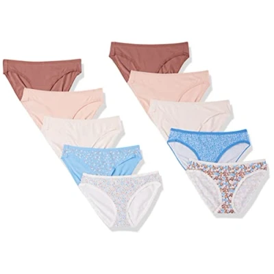 Abbildung von Amazon Essentials Damen Bikinihose aus Baumwolle (in Übergröße erhältlich), 10er Pack, Mehrfarbig/Floral/Punkte/Streublumen, 42