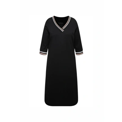 Abbildung von Ulla Popken Damen, Zierkanten, V Ausschnitt, 3/4 Arm Nachthemd, schwarz, 50/52