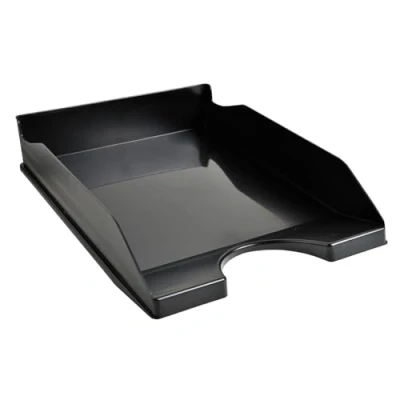Abbildung von Exacompta 123014D 10er Pack Premium Briefablage Ecotray aus recyceltem Kunststoff DIN A4. Ideale Briefkörbe für Ihre Organisation. Robuste und stapelbare Ablagekörbe Blauer Engel schwarz