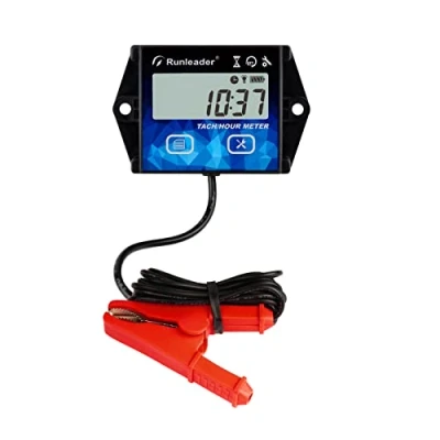Abbildung von Runleader Digitaler LCD Stundendrehzahlmesser mit Krokodilklemme, Hintergrundbeleuchtungsanzeige, Batterie austauschbar für Gartentraktorgenerator, Kompressor, Motorrad ATV Außenbordmotor.