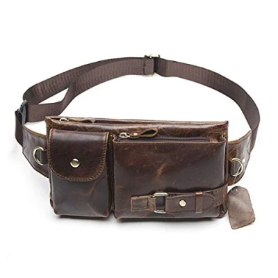 Abbildung von Xieben Vintage Leder Gürteltasche für Herren Frauen Reisen Jagd Wandern Klettern Mehrzweck Hip Bum Gürtel Schlank Handy Geldbörse Brieftasche Braun