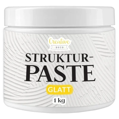 Abbildung von Creative Deco Strukturpaste Glatt 1 kg Weiße Spachtelmasse für Acrylmalerei Modellierpaste Kunstprojekte, Acrylfarbe, DIY, 3D Effekte, Texturen Einfach mit Palettenmesser aufzutragen