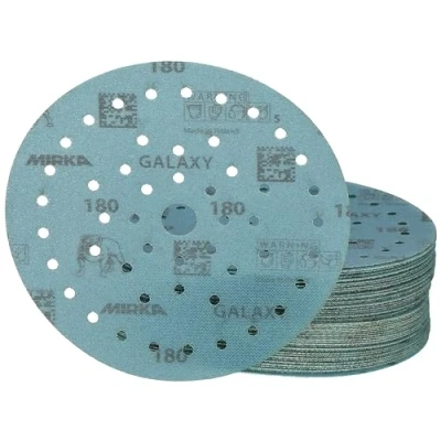 Abbildung von Mirka Galaxy Epoxid Schleifpapier 150mm Klett Korn 180 zum Schleifen von Epoxidharz, Holz, Epoxy, Rivertable / 50 Stk Schleifscheiben