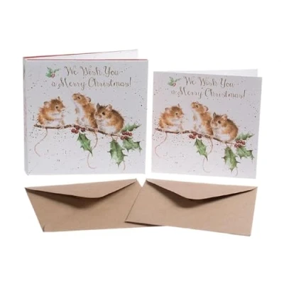 Abbildung von Luxus Weihnachtskarten (WRE3033) Weihnachtsmäuse Box von 8 Wrendale Designs