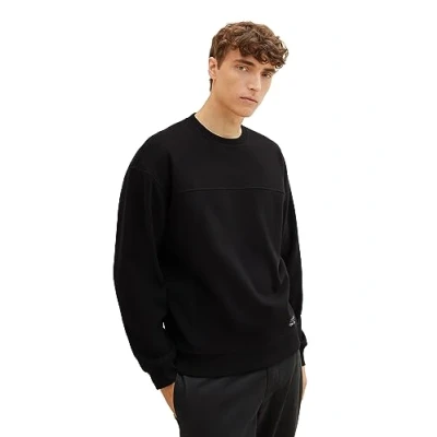 Abbildung von TOM TAILOR Denim Herren 1037613 Oversized Sweater mit Logo Print, 29999 Black, XL