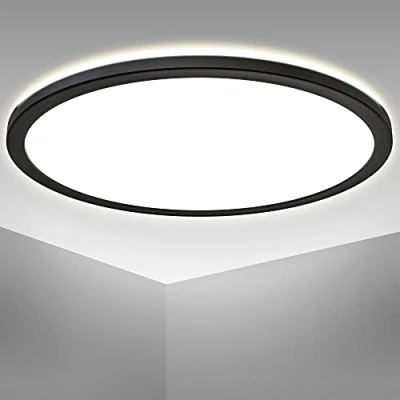 Abbildung von B.K.Licht LED Deckenlampe mit indirektem Licht, ultraflach, neutralweiße Lichtfarbe, Panel, Deckenleuchte, Lampe, Wohnzimmerlampe, Schlafzimmerlampe, Küchenlampe, 42x2,9 cm, Schwarz
