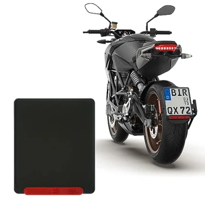 Abbildung von 1x ALU Aluminium Verstärker Kennzeichenverstärker Kennzeichenhalter für Motorrad 180 X 200 SCHWARZ mit Rückstrahler Reflektor Rot Zulassung SW+R