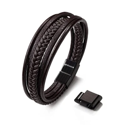 Abbildung von SERASAR Herren Armband Lederarmband Braun 17cm Männer Leder Armreif Herrenschmuck Flecht Wickelarmband Kette Armbändchen Leather Bracelet Men Geschenkidee für