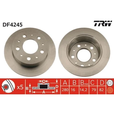 Abbildung von TRW DF4245 Bremsscheibe 280 16 5 130 voll lackiert FIAT: Ducato III Van, Platform / Chassis, Minibus, PEUGEOT: Boxer Van