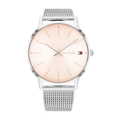 Abbildung von Tommy Hilfiger Damen 40mm Quarzuhr Blush Sunray Zifferblatt, Edelstahl Mesh Armband 1782244