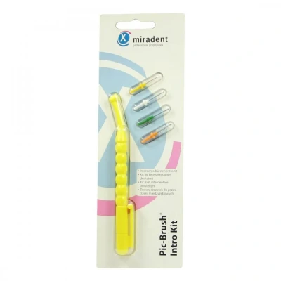 Abbildung von Pic Brush Intro Kit gelb 1 Halter, 4 Bürsten (weiß, grün, blau, orange)