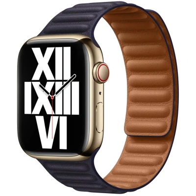 Abbildung von Apple Watch Armband Original Echtes Leder Blau Geeignet für Series 1 9 / SE Ultra (2)