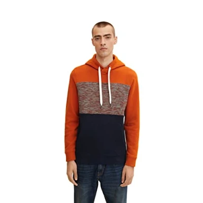 Abbildung von TOM TAILOR Herren Hoodie im Colourblocking 1032925, 19772 Gold Flame Orange, L