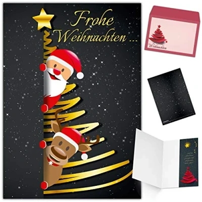 Abbildung von Weihnachtskarten mit Umschlag (15er Set) SANTA &amp; RENTIER edle Klappkarten ideal privat und geschäftlich Frohe Weihnachten Karten von BREITENWERK