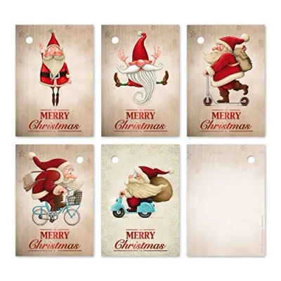 Abbildung von EDITION COLIBRI 25 Geschenkanhänger Weihnachten: Lustige Weihnachtsmänner, Etiketten Anhänger, Tags, Anhängeschilder, Dekorieren, Geschenke, Tannenbaumschmuck, Weihnachtsdeko aus Papier (Set 1)