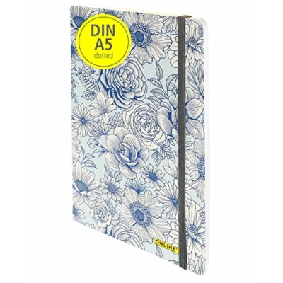 Abbildung von ONLINE Bullet Journal Blue Flowers, 120 g/m² FSC Papier, DIN A5, 144 Innenseiten dotted/gepunket, Notizbuch mit Soft Cover und Gummiband, Tagebuch für Notizen, Skizzen, Lettering