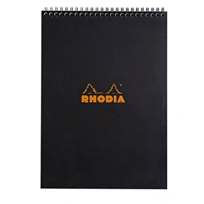 Abbildung von Rhodia 185009C Note Pad mit Doppelspirale, DIN A4, kariert, 80 g, 21 x 29.7 cm, Blatt, schwarz