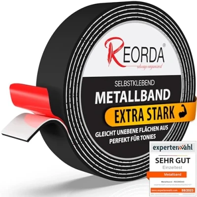 Abbildung von Reorda® Metallband selbstklebend Schwarz Ideal für Tonies® Figuren &amp; Regale (25 mm Breite) Magnetband Magnete I Ferroband Eisenband (6m)