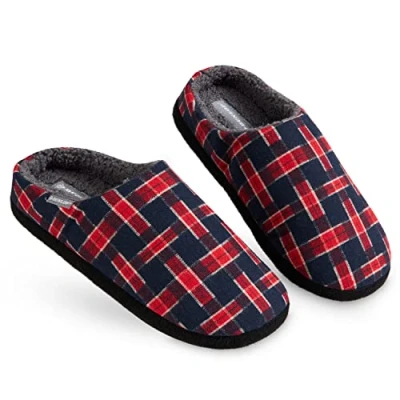 Abbildung von DUNLOP Hausschuhe Herren gefüttert, Rutschfeste Pantoffeln mit Memory Foam (Marineblau/Burgunderrot, numeric_45)